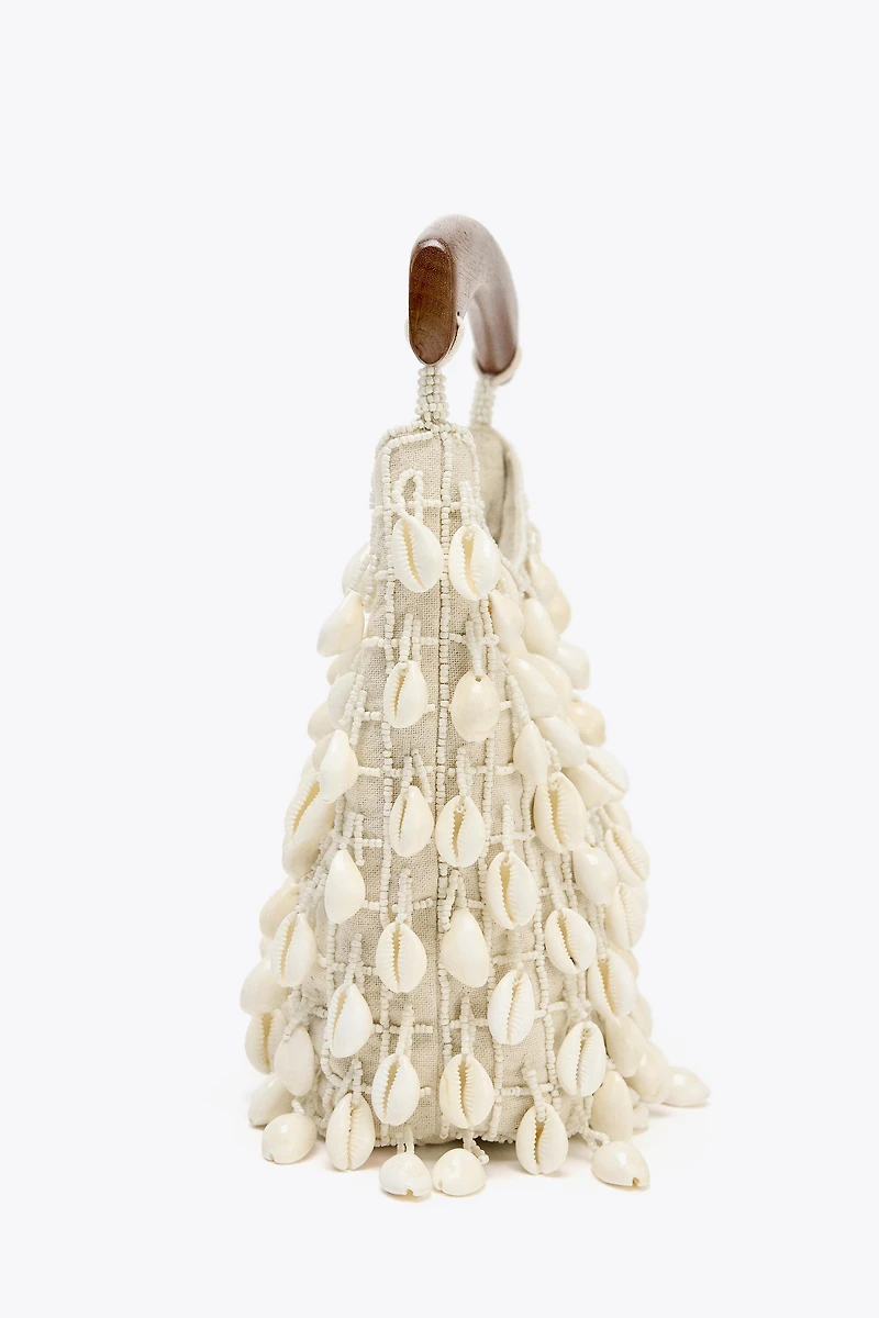 BEADED FABRIC BUCKET BAG