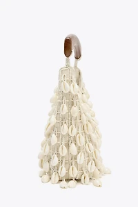 BEADED FABRIC BUCKET BAG