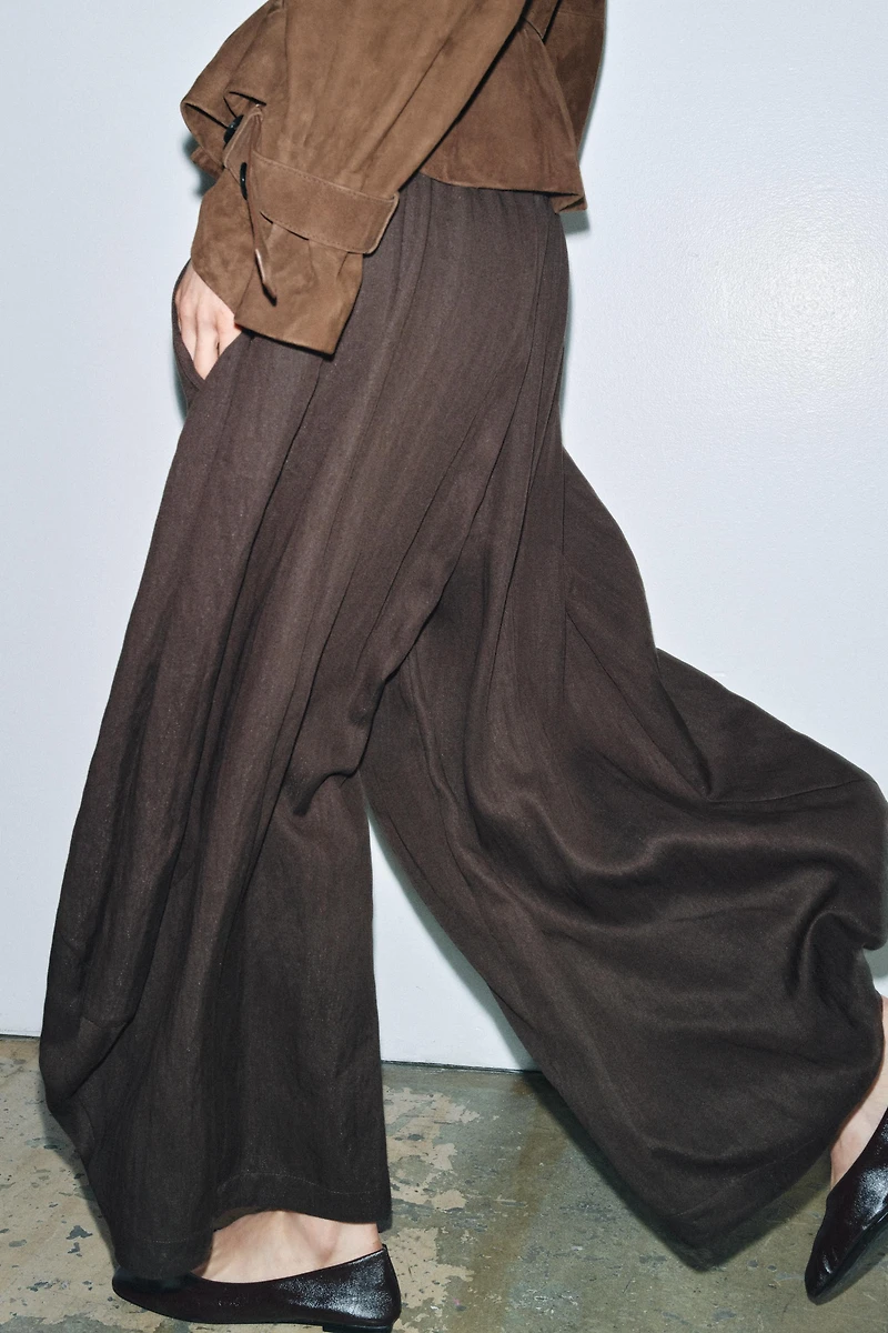 TEXTURED WIDE LEG PANTS ZW COLLECTION