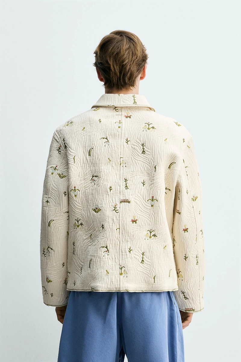 FLORAL EMBROIDERED JACQUARD JACKET