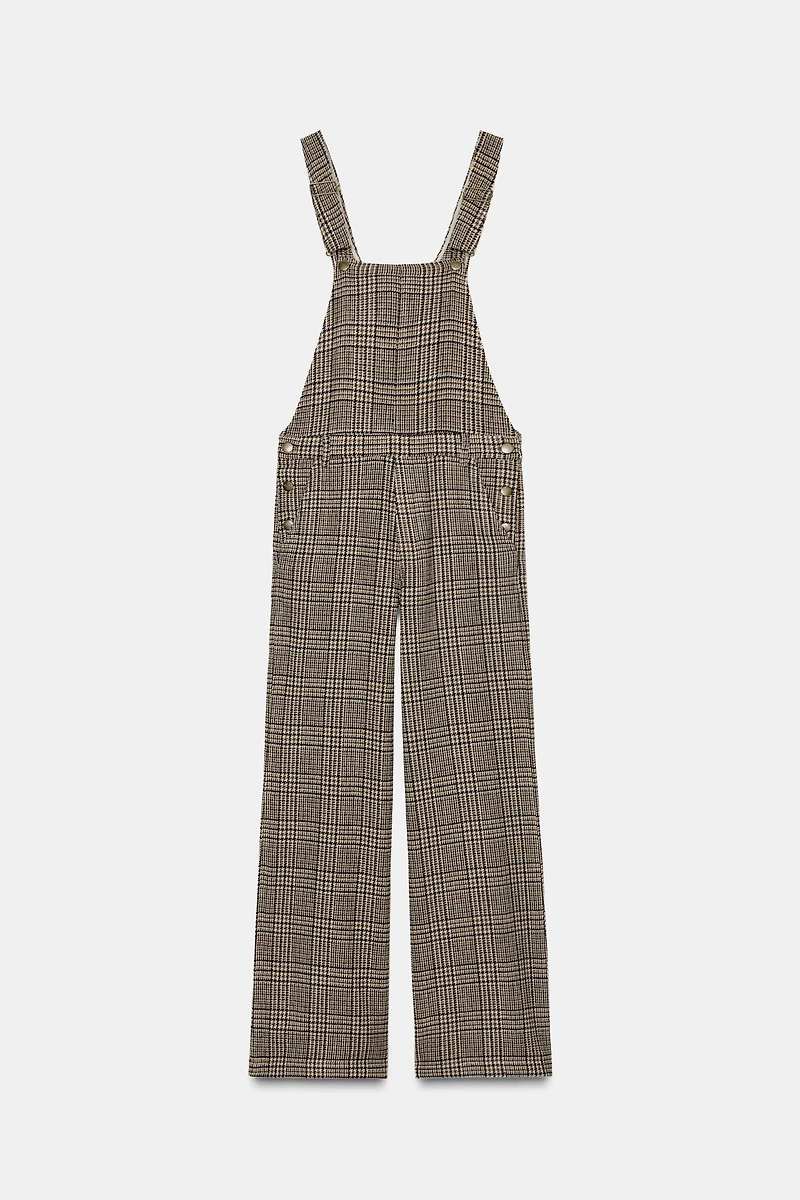 PLAID WOOL BLEND LONG JUMPSUIT