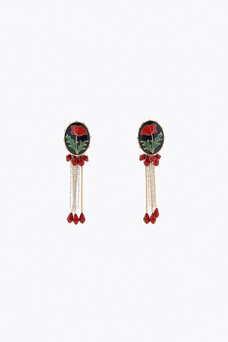 FLORAL BEADED BUTTON EARRINGS