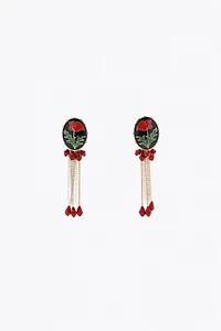 FLORAL BEADED BUTTON EARRINGS