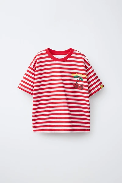 SMILEYWORLD ® STRIPED CHERRY PRINT T-SHIRT