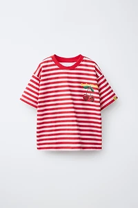 SMILEYWORLD ® STRIPED CHERRY PRINT T-SHIRT