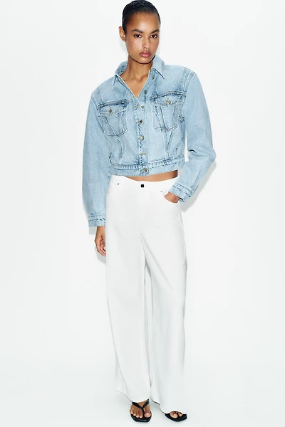 Z1975 CROPPED DENIM JACKET WITH SHOULDER PADS