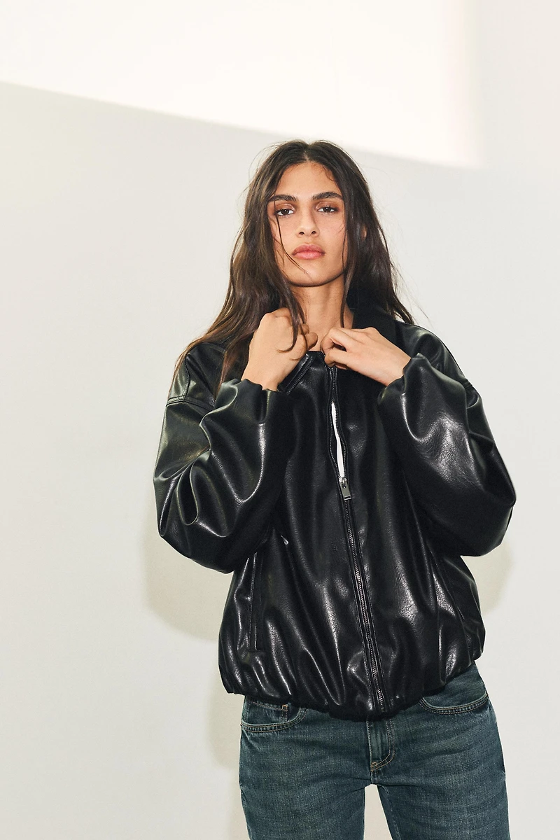 FAUX LEATHER BOMBER JACKET