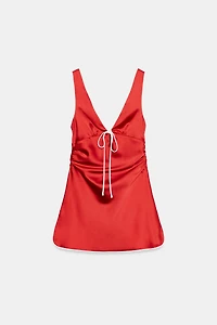 CONTRAST PIPING SATIN MINI DRESS