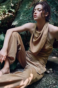 LINEN DRAWSTRING WIDE LEG PANTS