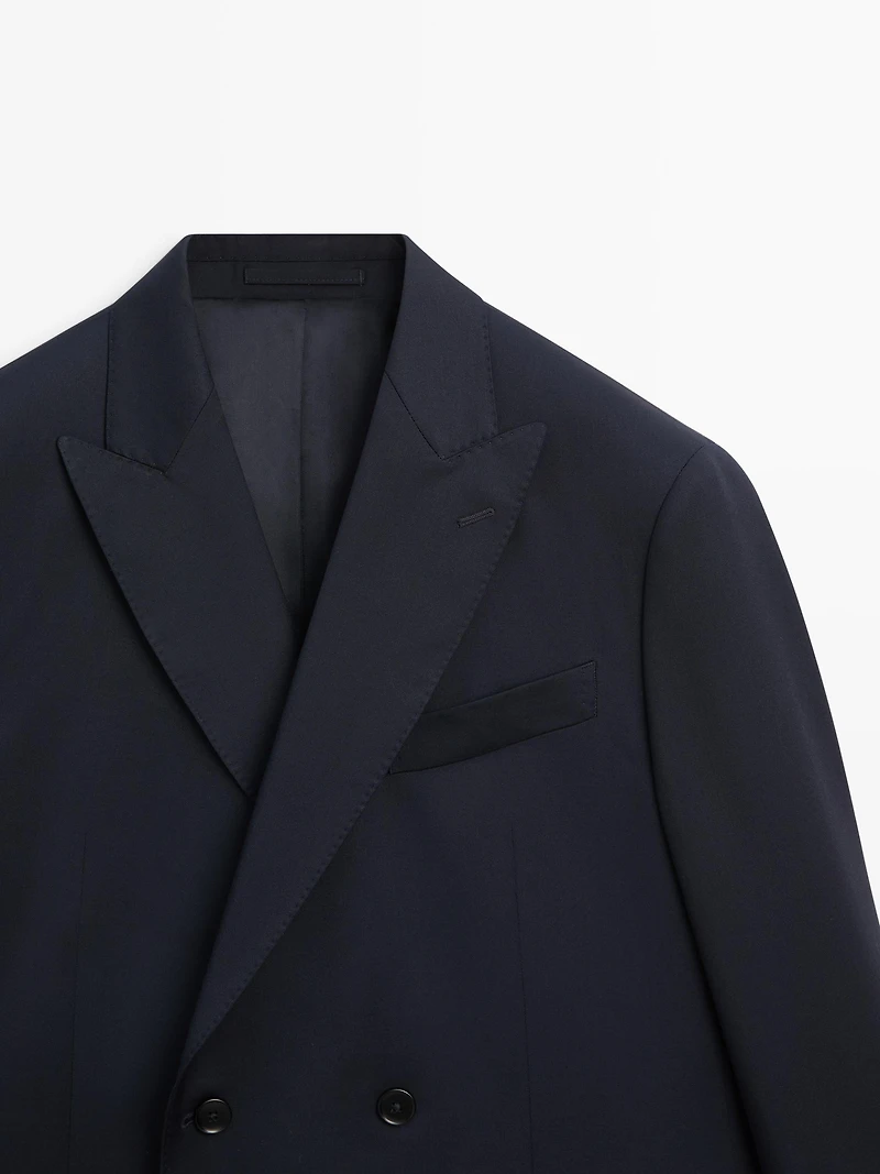 100% cool wool double-breasted suit blazer
