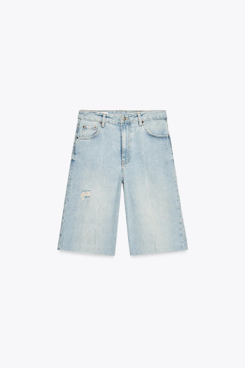RIPPED MID-RISE TRF DENIM JORTS