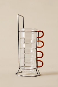 BOROSILICATE GLASS MUG TOWER WITH COLORED HANDLE (SET OF 4)