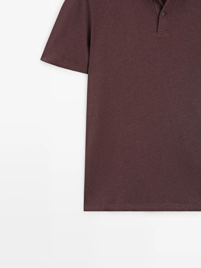 Linen and cotton short sleeve polo shirt