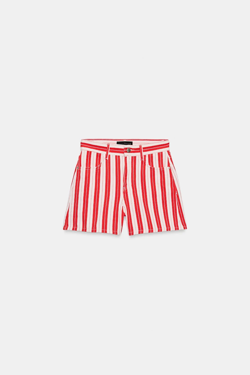 STRIPED MOM FIT SHORTS