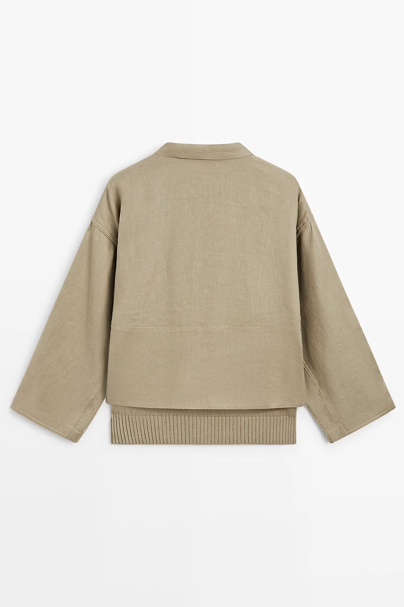 Cotton linen blend cardigan with pockets