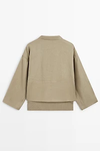 Cotton linen blend cardigan with pockets