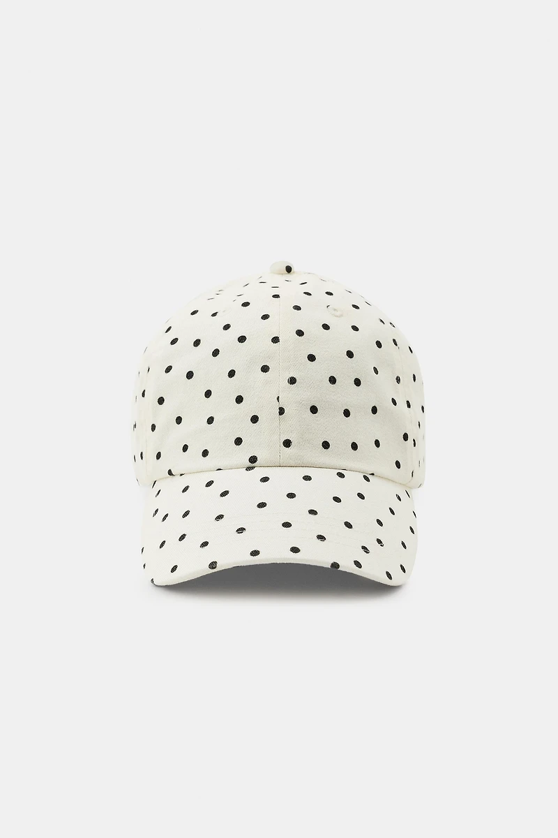 POLKA DOT HEART EMBROIDERED TWILL CAP