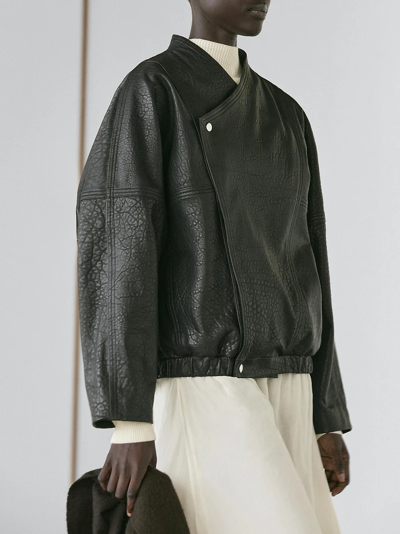 Leather bomber jacket