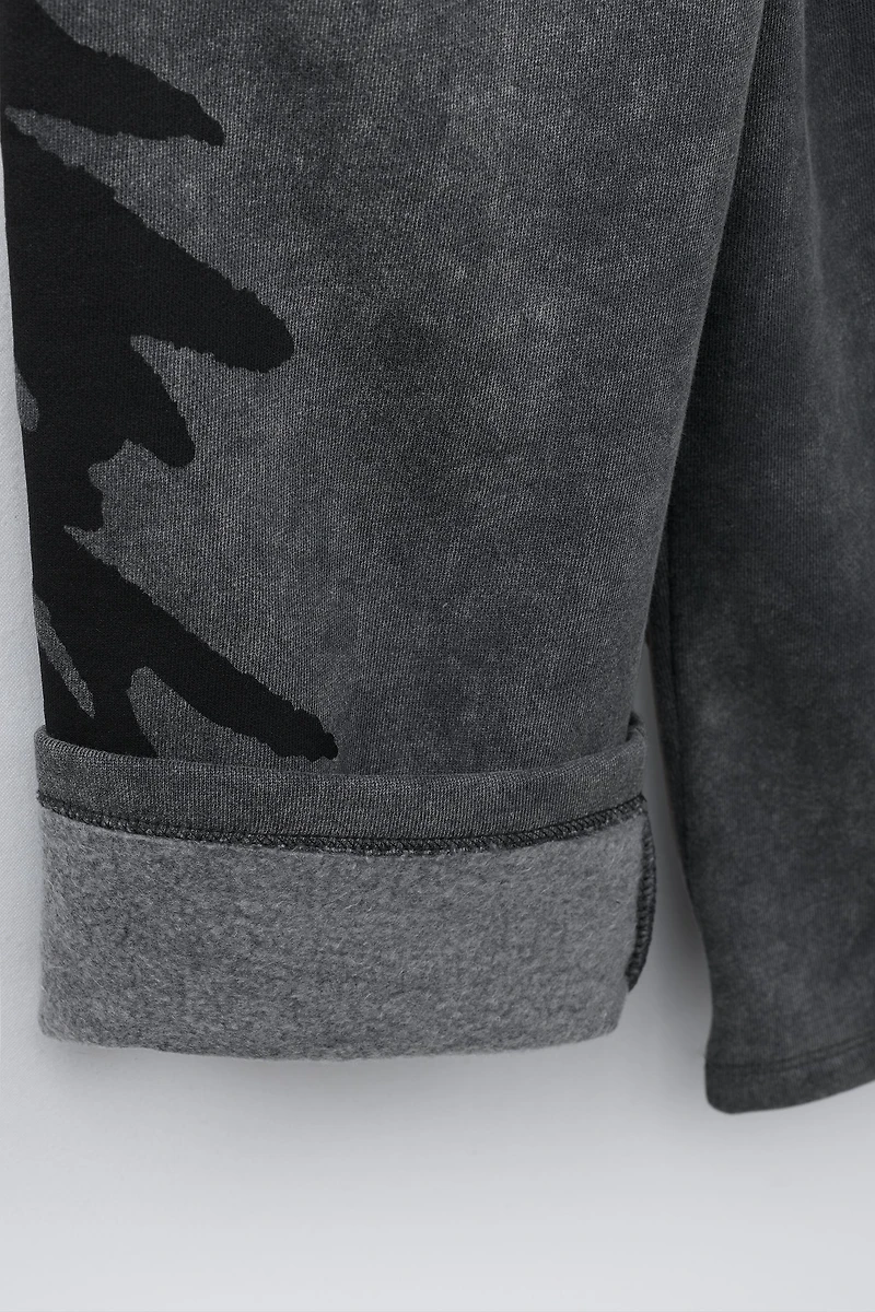 GRAFFITI WASHED EFFECT WIDE LEG PLUSH PANTS