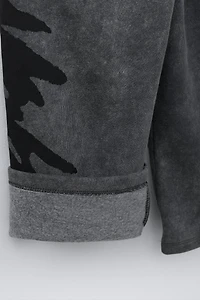 GRAFFITI WASHED EFFECT WIDE LEG PLUSH PANTS