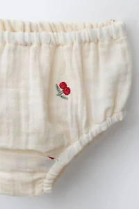 ENSEMBLE BLOUSE ET CULOTTE TEXTURE CERISES BRODÉES