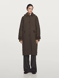 Long water-repellent coat with corduroy detail