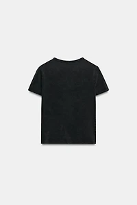 WASHED EFFECT SPARKLY TEXT T-SHIRT