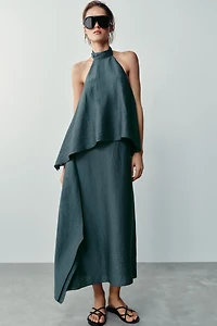 LINEN HALTER MIDI DRESS