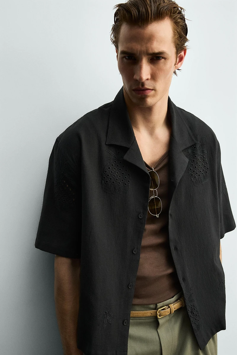 EMBROIDERED EYELET SHIRT