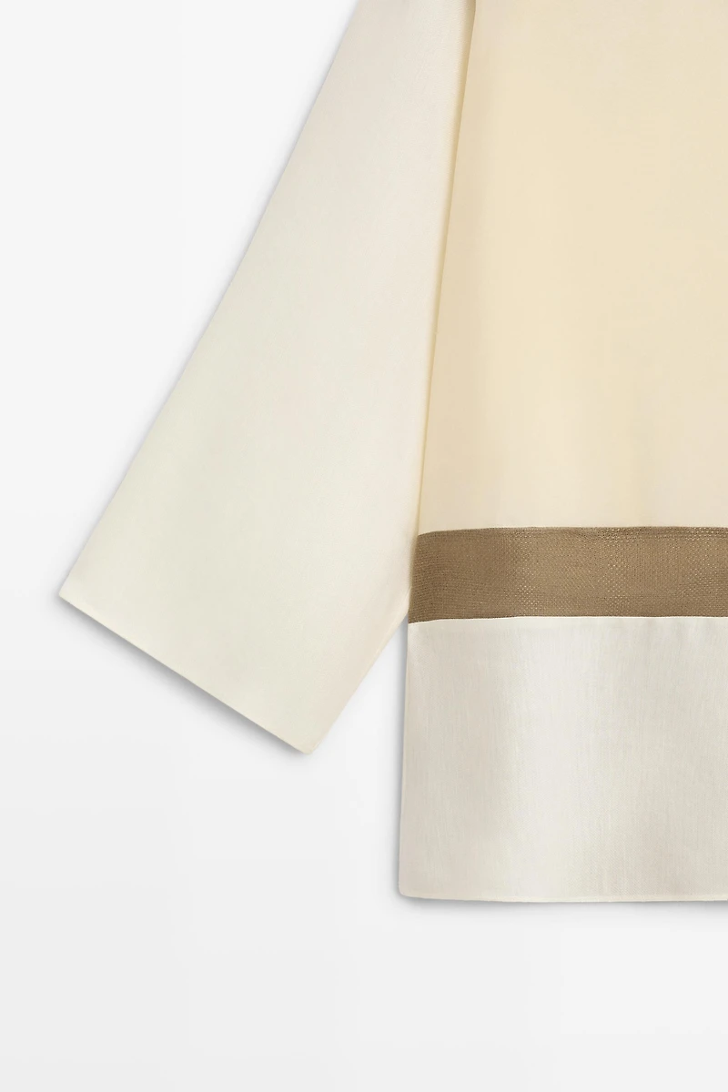 Patchwork stand collar flowing shirt