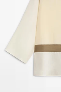 Patchwork stand collar flowing shirt