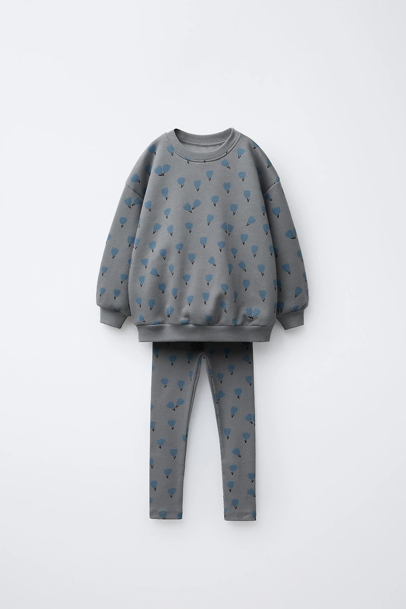 PRINTED RIB SWEATSHIRT AND LEGGING SET