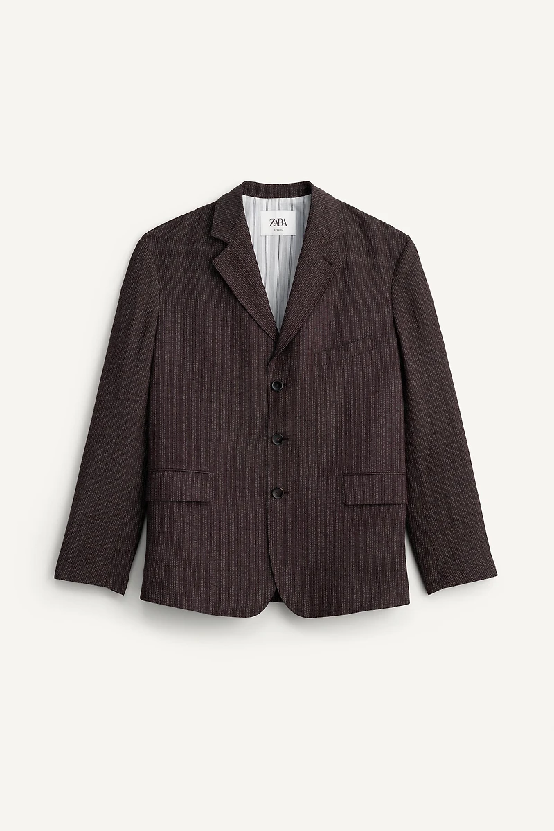 STRIPED VISCOSE - LINEN SUIT JACKET