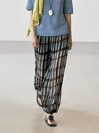 Pantalon bouffant fluide imprimé carreaux