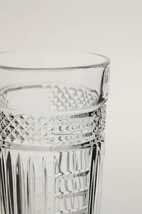 GLASS SOFT DRINK TUMBLER WITH RAISED DESIGN