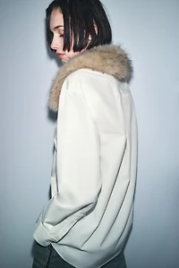 ZW COLLECTION FAUX FUR COLLAR POPLIN SHIRT