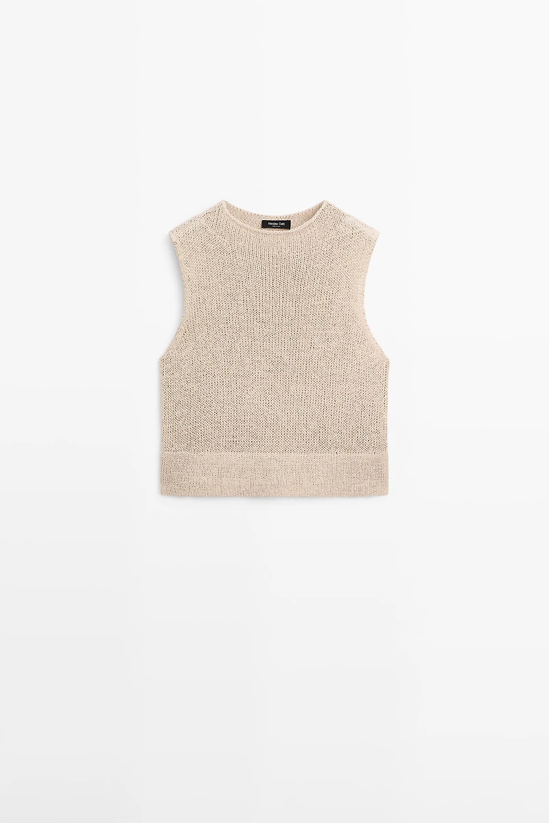Linen blend knit top