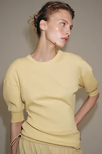 RIB KNIT VOLUMINOUS SLEEVE T-SHIRT