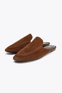 SPLIT LEATHER SLINGBACK SLIPPERS