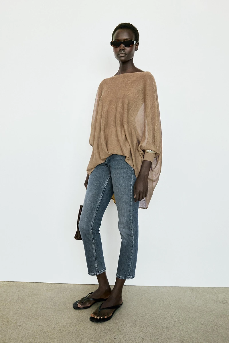 Linen blend flowing cape-style sweater