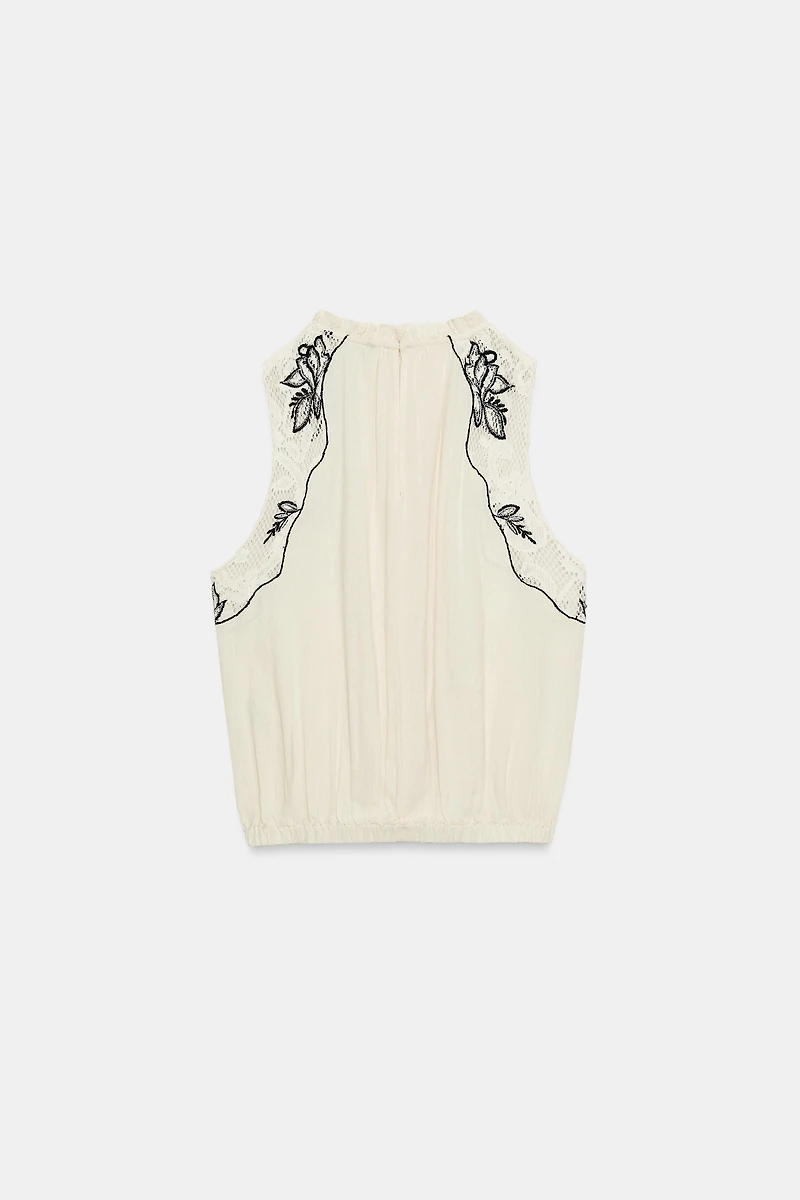 COMBINATION EMBROIDERED PUFF TOP