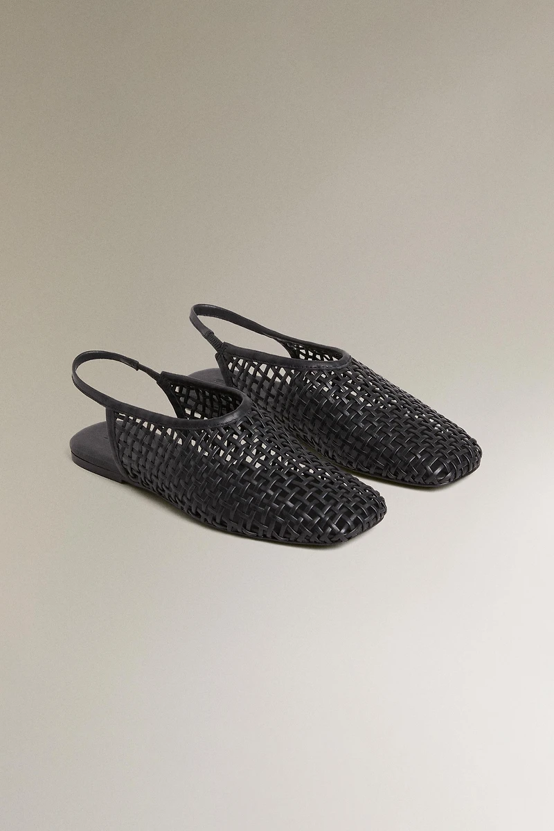 BRAIDED LEATHER SLINGBACK BALLET FLATS