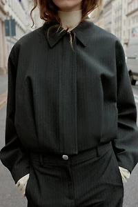 CROPPED PINSTRIPE BALLOON BOMBER JACKET