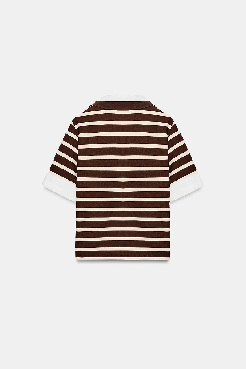 STRIPED COMBO POLO TOP