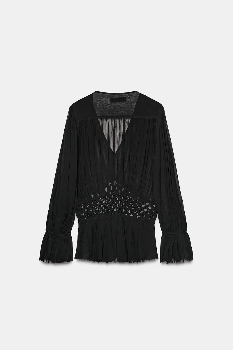 ZW COLLECTION MACRAMÉ V-NECK BLOUSE