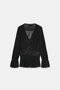 ZW COLLECTION MACRAMÉ V-NECK BLOUSE