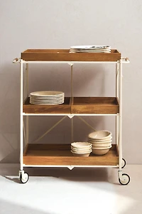 FOLDING METAL AND WOOD SERVING CART