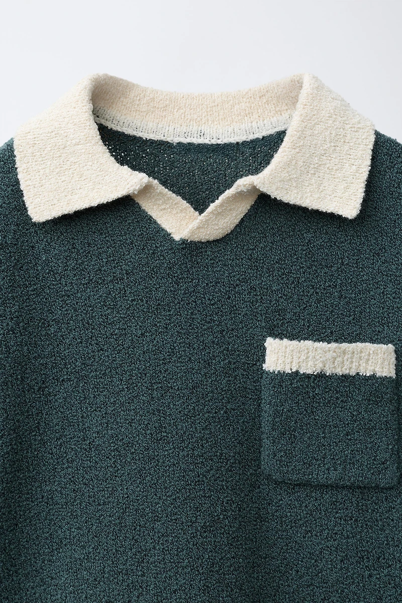 POLO EN MAILLE À COL CONTRASTANT