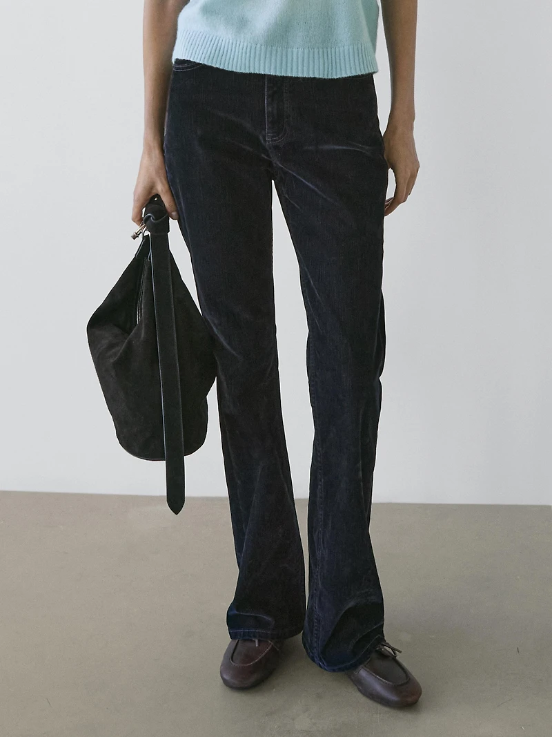 High-waist boot-cut flocked jeans