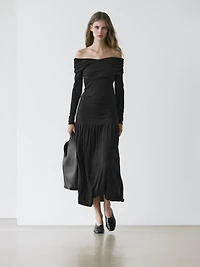 Off-the-shoulder lyocell and wool blend top